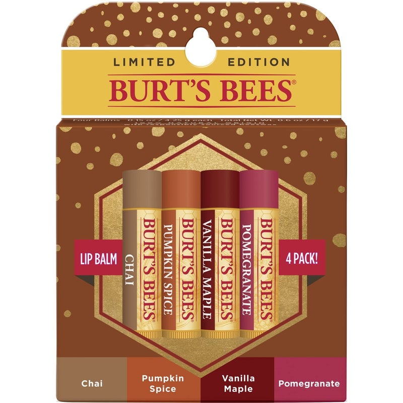 Burt's Bees Burts Bees 100% Natural Moisturizing Lip Balm, Winter Variety Pack, Chai Tea, Pumpkin Spice, Vanilla Maple, Pomegranate, 4 Tubes of Lip Balm, 0.15 Ounce (Pack of 4) - Image 1